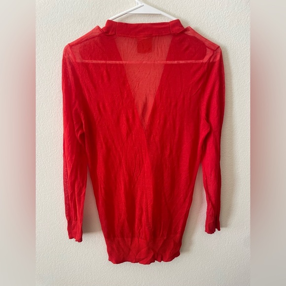 Tory Burch red cotton blend button down v neck lightweight Simone cardigan - Picture 4 of 5